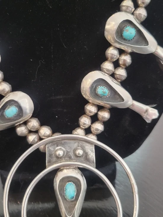 Sterling Silver Turquoise Squash Blossom Necklace - - Picture 12 of 16